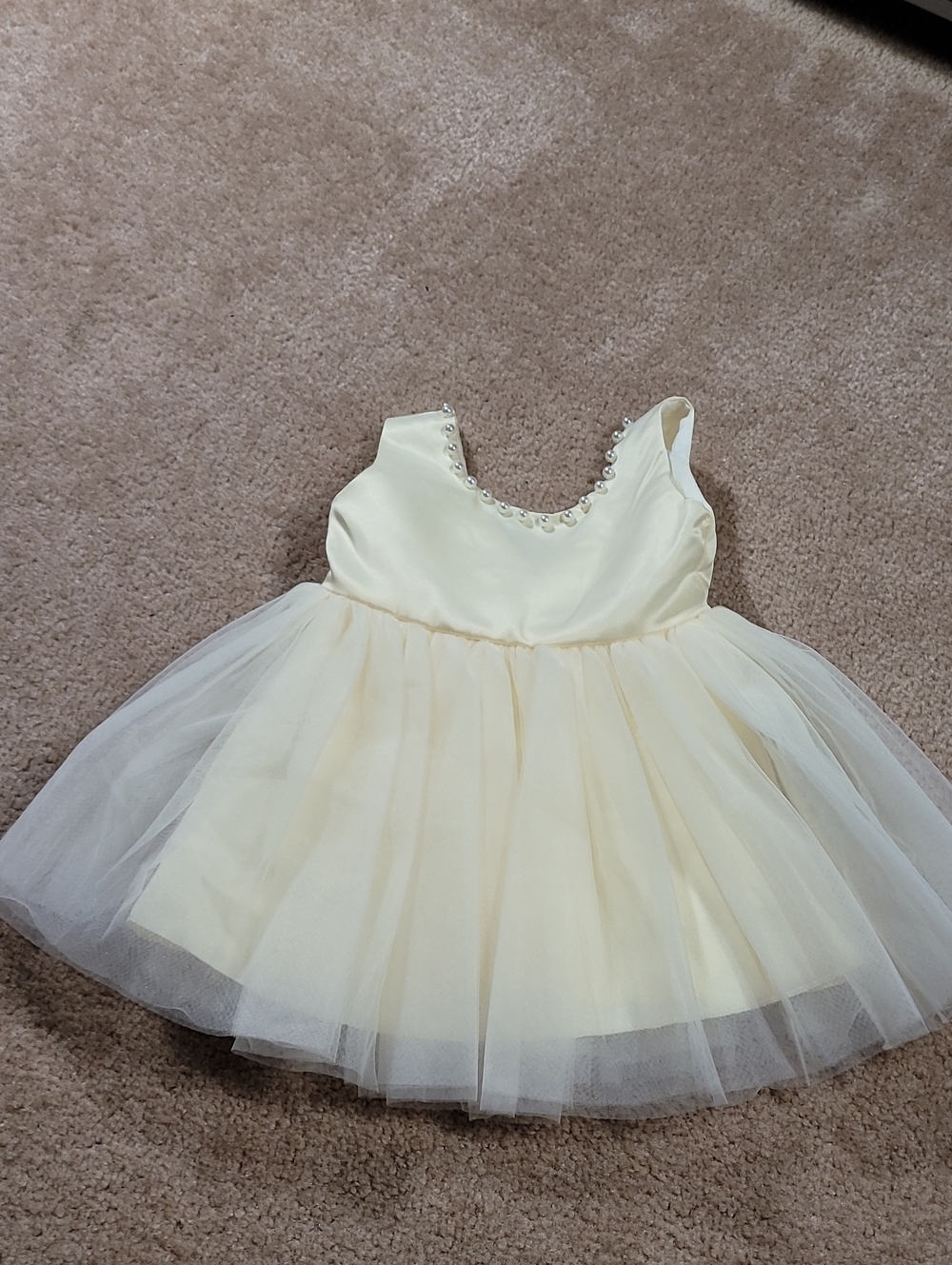 Girls Cream Tulle Party Dress with Pearl Trim